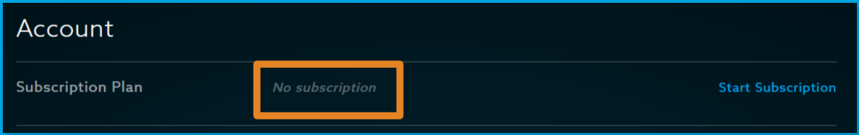 web_account settings_no subscription.png | CONTENT account settings page with "No subscription" highlighted