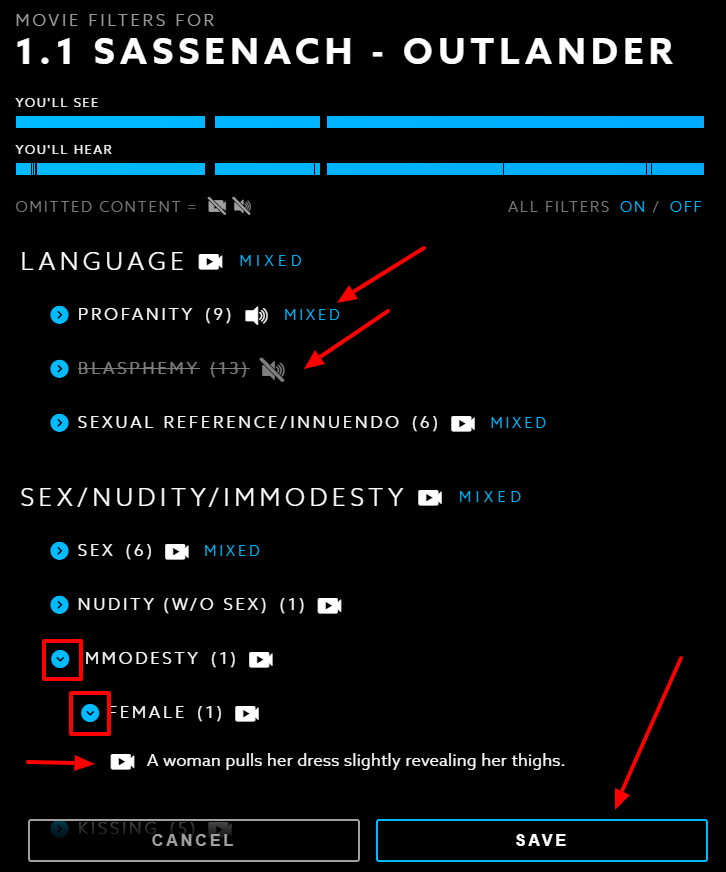 Setup ShowSpecific Filters VidAngel