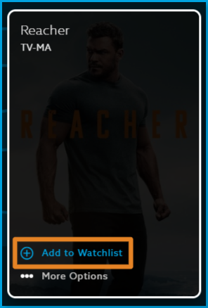 Add_to_watchlist_web_hover.png | CONTENT: Reacher poster on a VidAngel browse page, showing the Remove From Watchlist button that appears when you hover over a title already on My Watchlist.